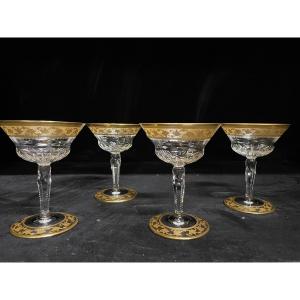 Saint Louis - Callot Gold Crystal Model 4 Champagne Glasses H: 13 Cm Thistle